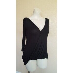 ALL AT ONCE Draped Envelope Faux Wrap Asymmetrical Viscose Top Size XS Black New